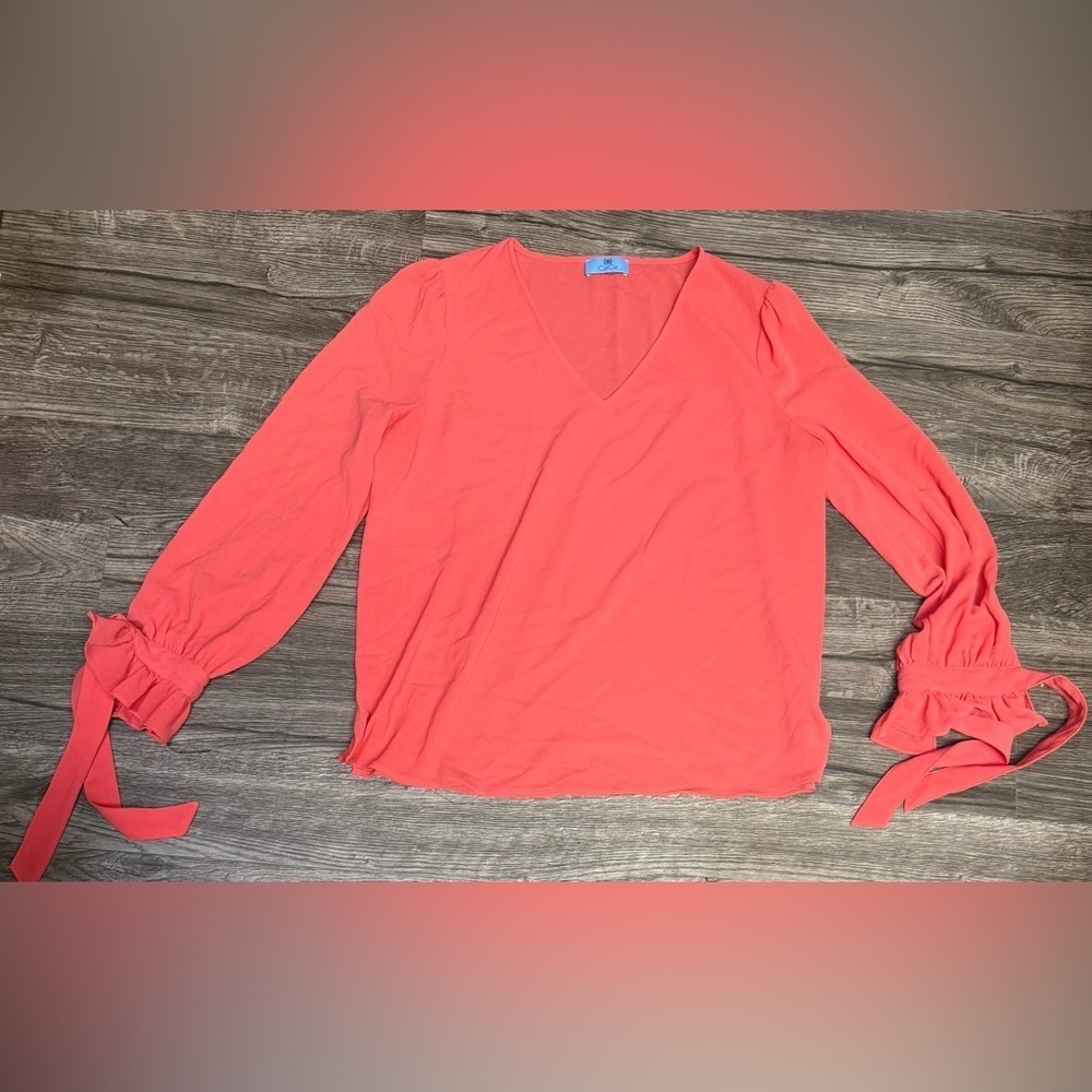 CeCe Coral V-Neck Blouse with Tie Sleeves